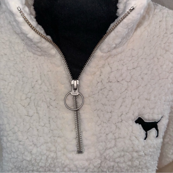 Victoria’s Secret PINK White Sherpa Quarter-Zip Pullover – Size XS - NWT - Picture 4 of 8